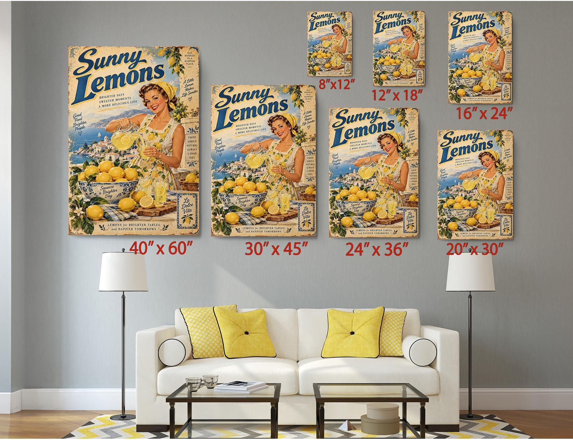 Vintage Sunny Lemons Lemonade Canvas Wall Art
