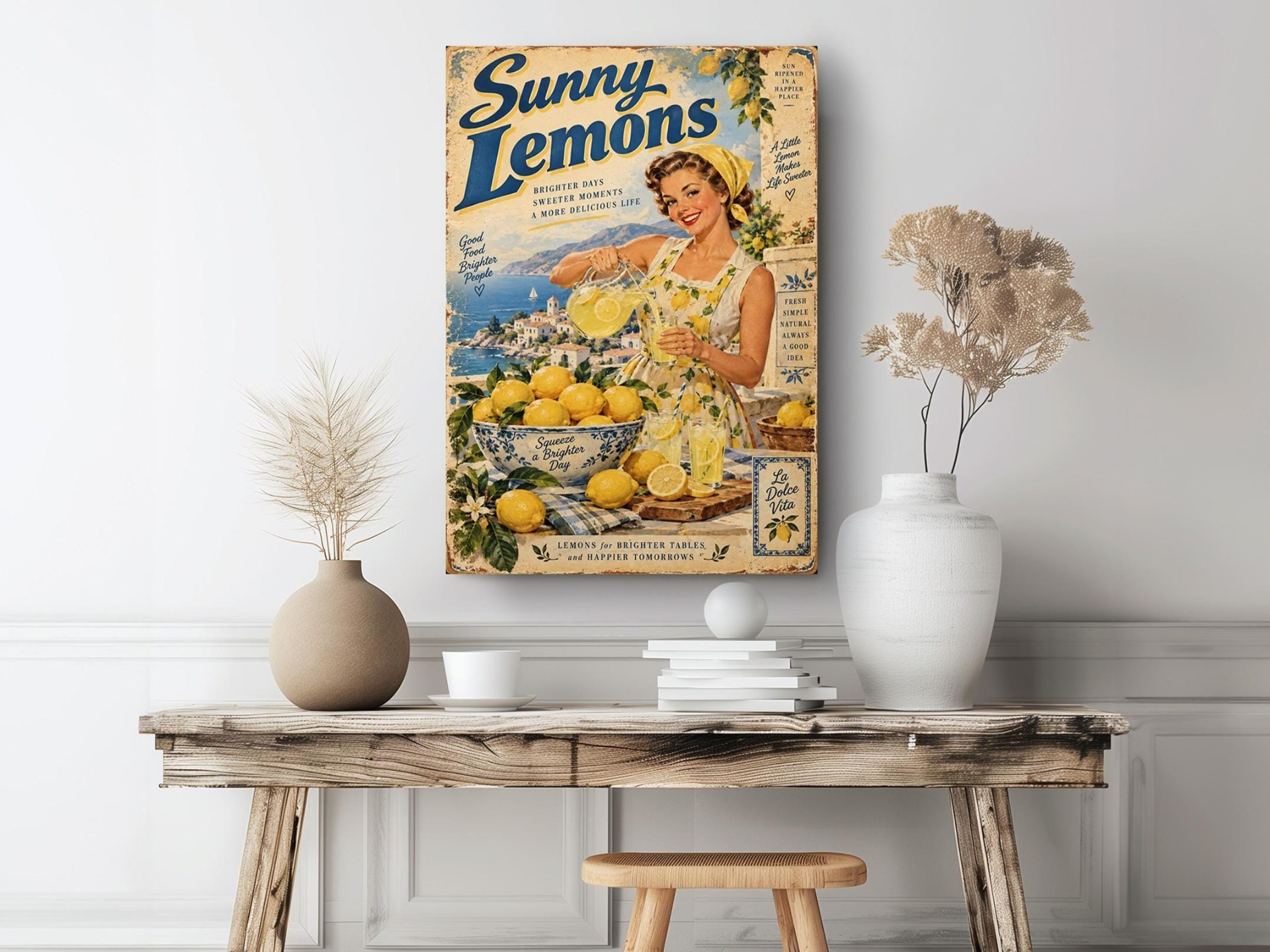 Vintage Sunny Lemons Lemonade Canvas Wall Art