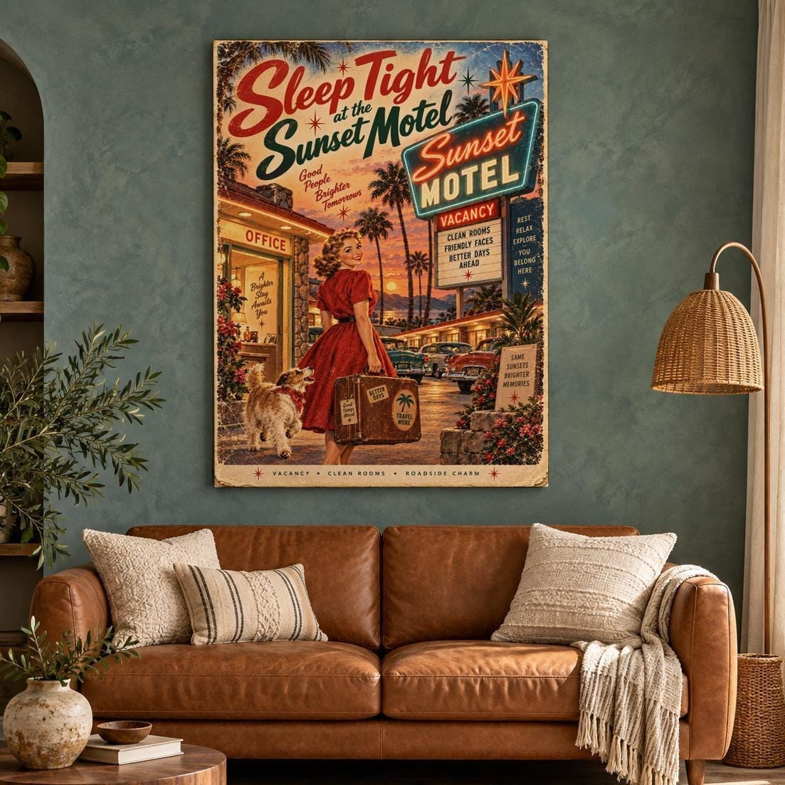 Vintage Sunset Motel Canvas Wall Art