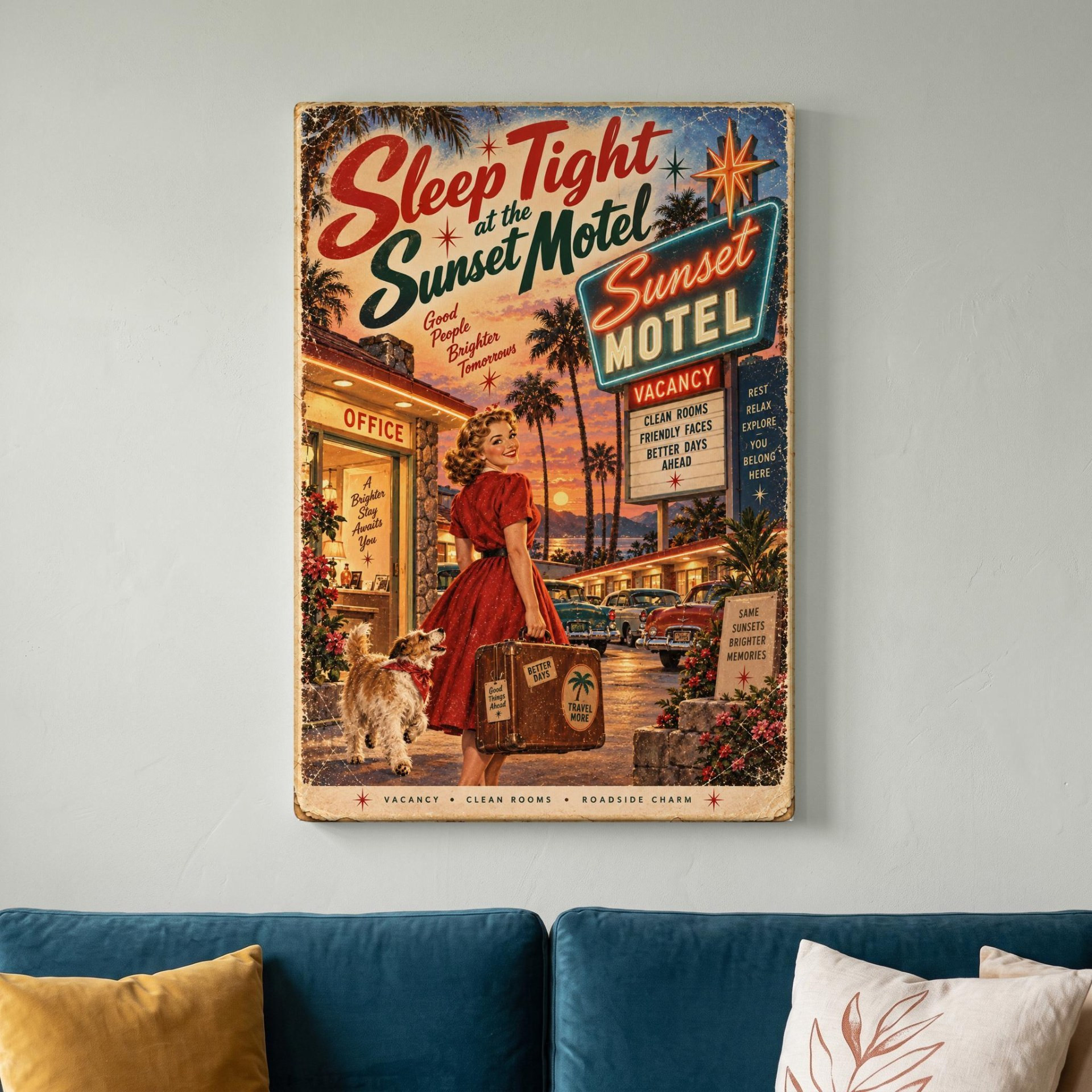 Vintage Sunset Motel Canvas Wall Art