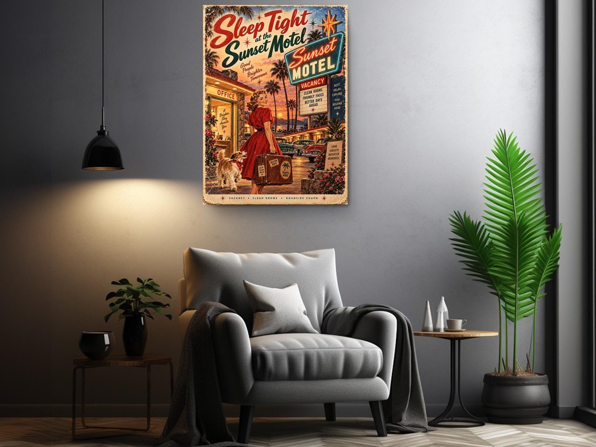 Vintage Sunset Motel Canvas Wall Art