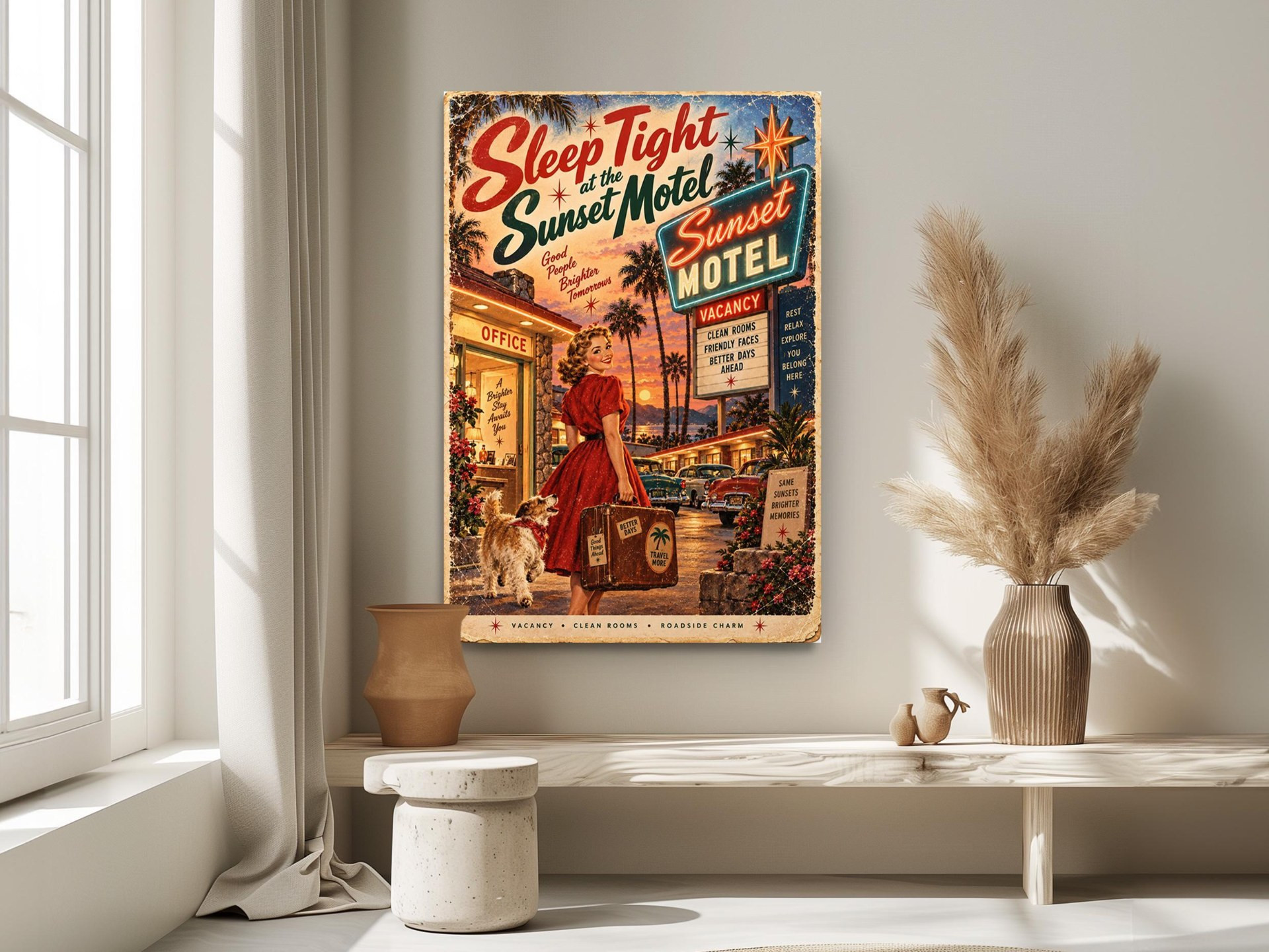 Vintage Sunset Motel Canvas Wall Art