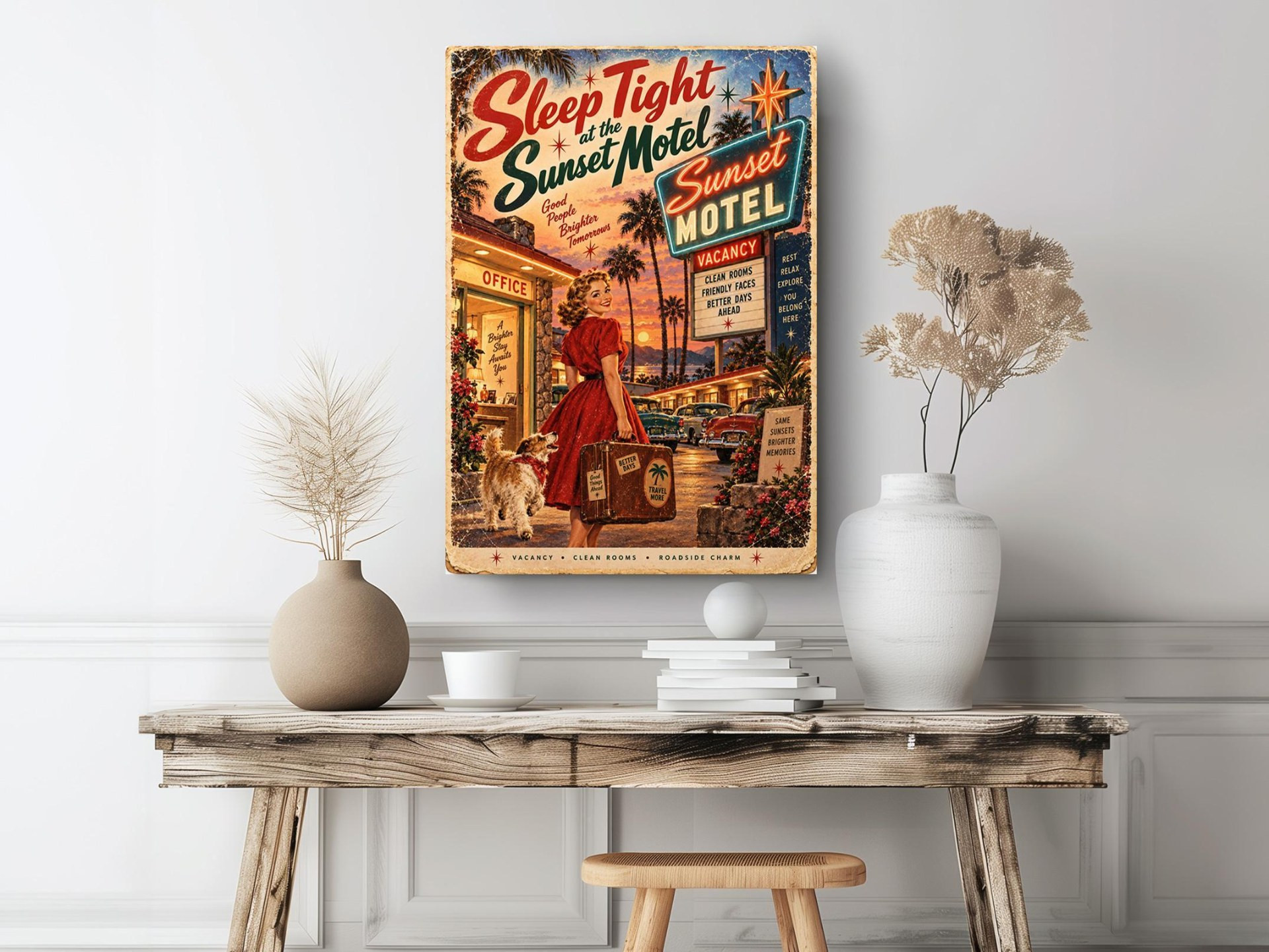 Vintage Sunset Motel Canvas Wall Art