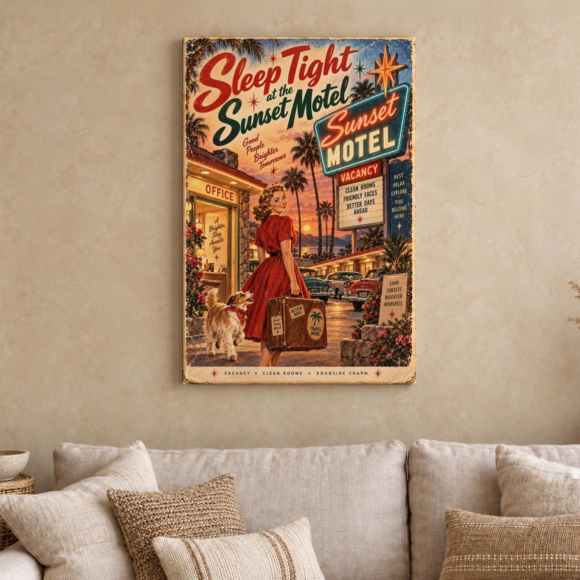 Vintage Sunset Motel Canvas Wall Art