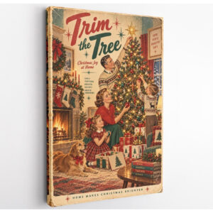 Vintage Trim the Tree Christmas Canvas Wall Art