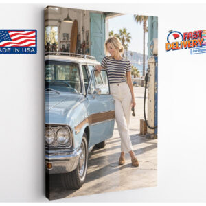 Vintage Woody Wagon Beach Canvas Wall Art