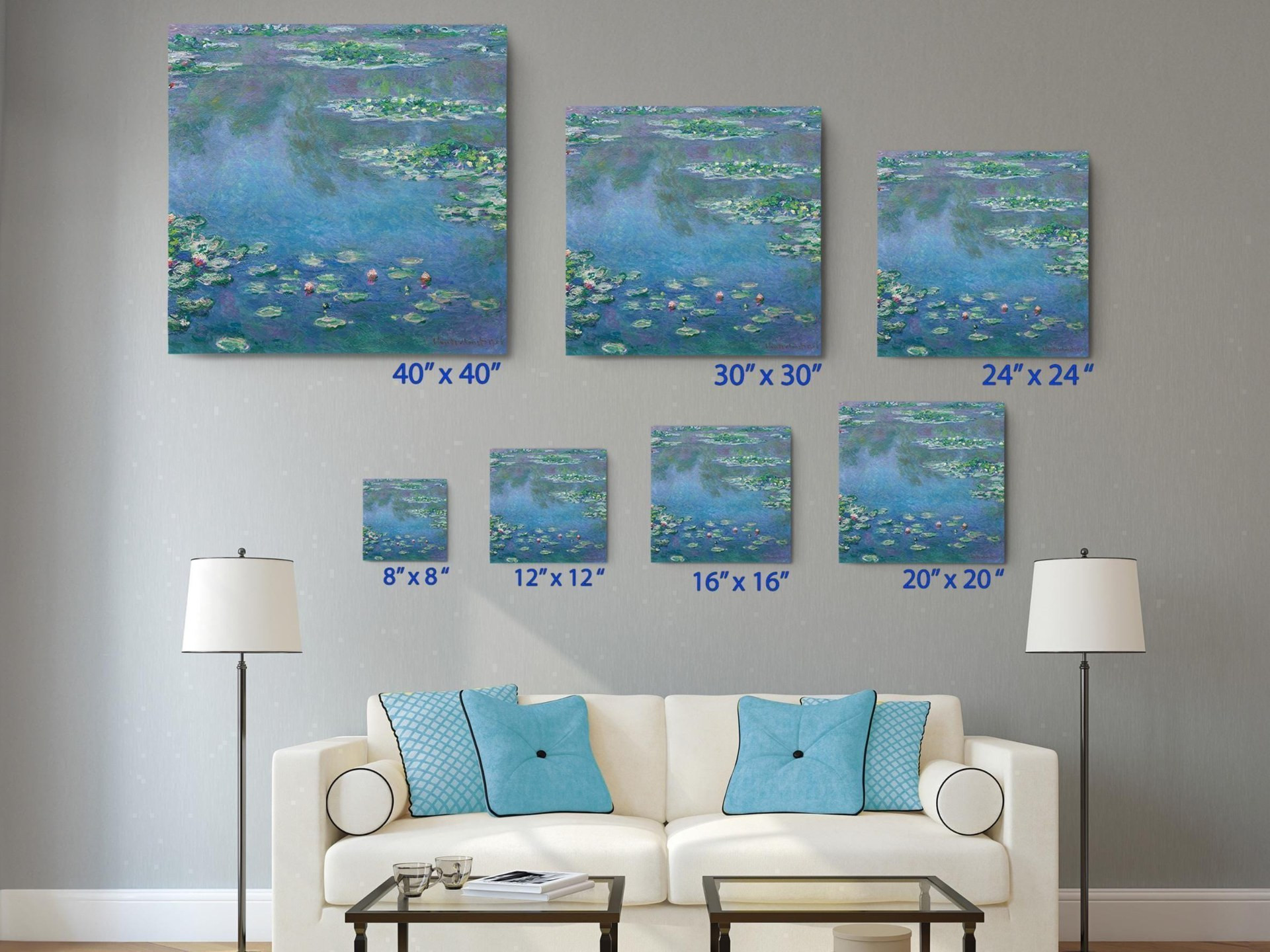 Water Lilies by Claude Monet Square Canvas Wall Art