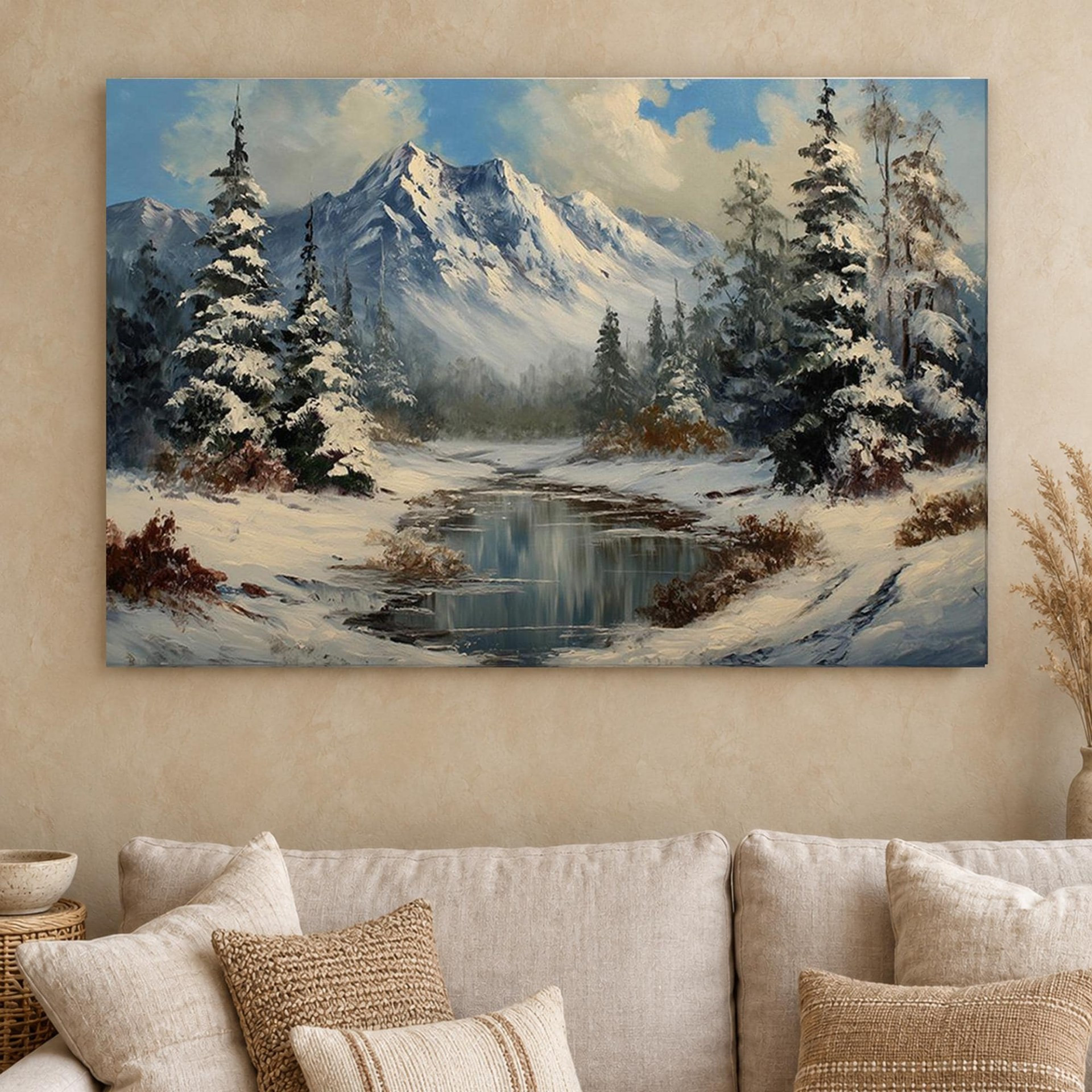 Winter Mountain River Canvas Wall Art