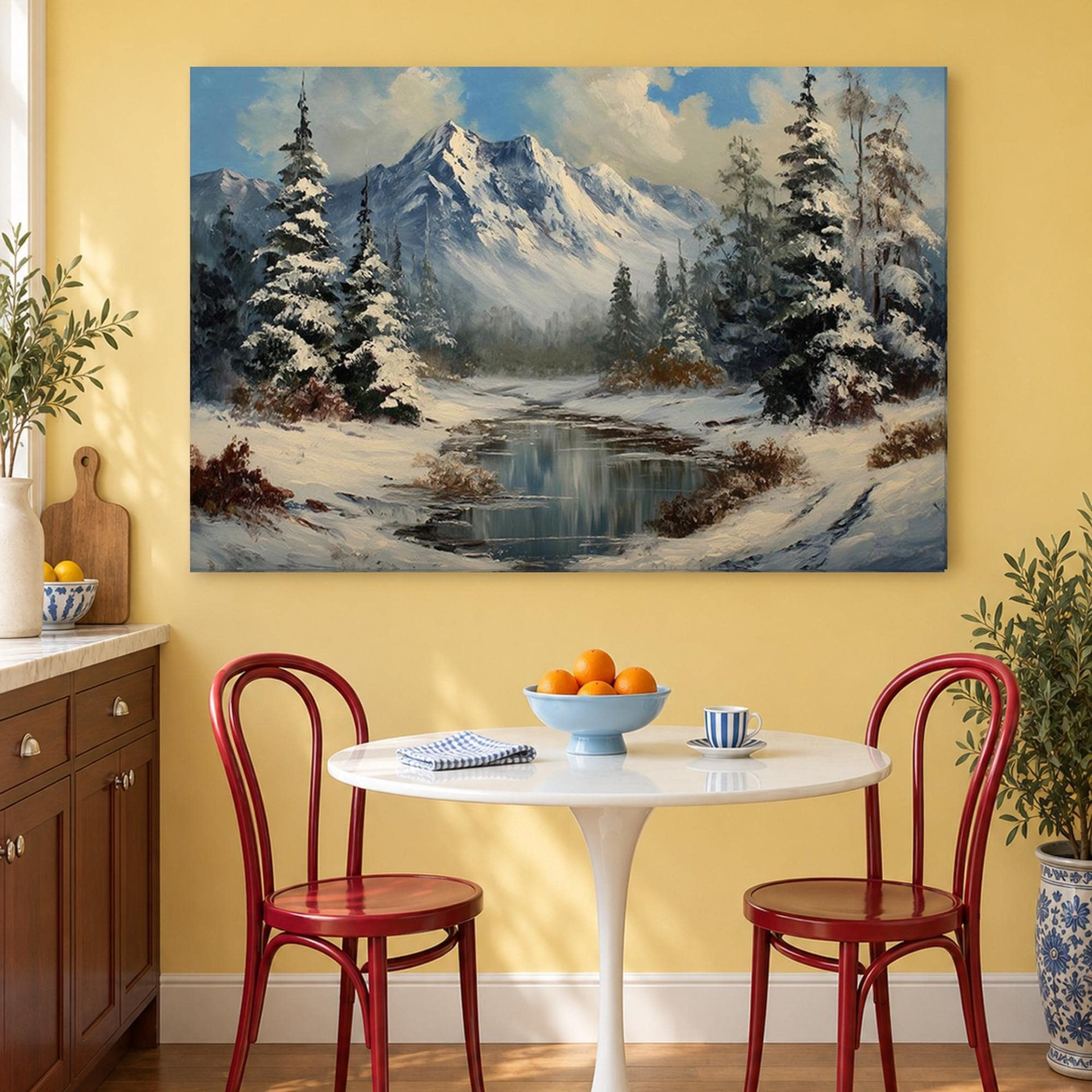 Winter Mountain River Canvas Wall Art