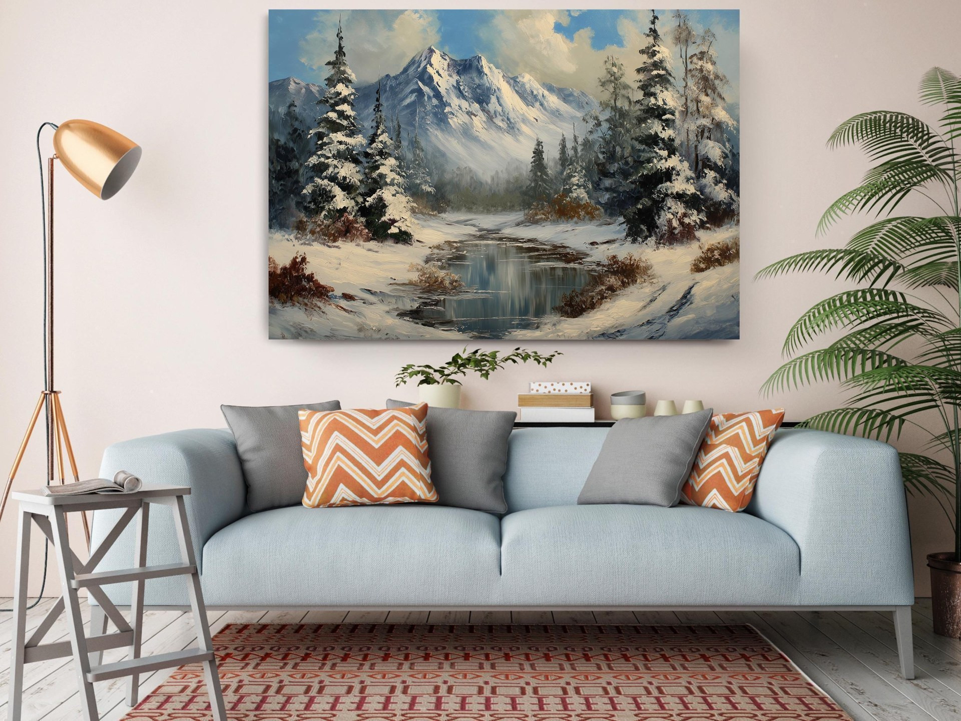 Winter Mountain River Canvas Wall Art