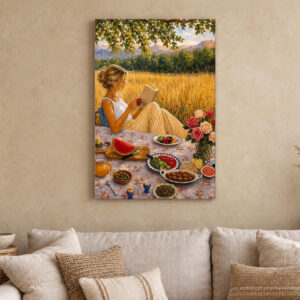 Woman Reading Among Flowers Canvas Wall Art