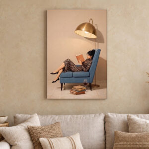 Woman Reading in Leopard Dress Canvas Wall Art